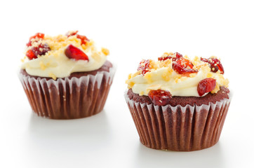 Red cupcake velvet isolated white background