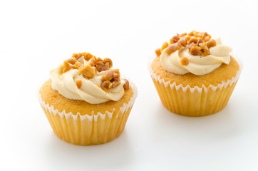 Nuts cupcake isolated on white background