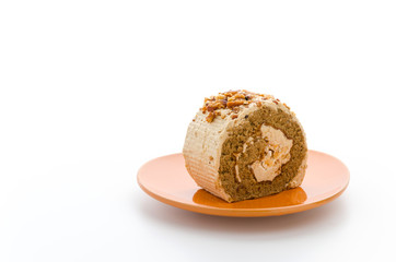 Roll coffee cake isolated on white background