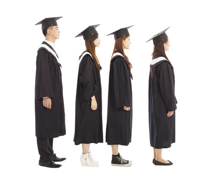 graduate students standing a row.isolated on white