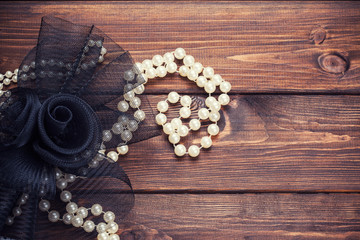 retro dress and accessories on wooden background