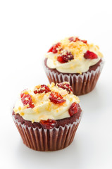 Red cupcake velvet isolated white background