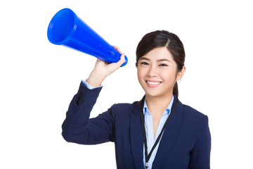 Asian business woman hold megaphone