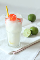 lime smoothies drinks with red jelly