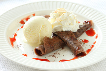 chocolate crepes with ice cream