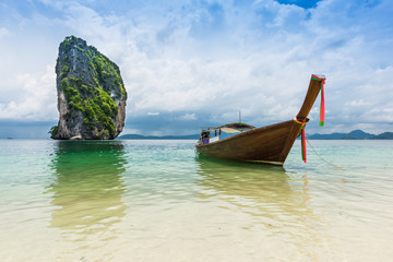 thai boats and landmark at Po-da island, Krabi Province