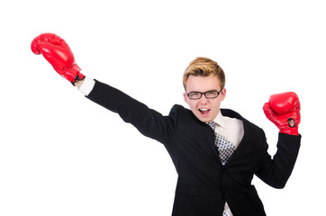Young businessman boxer isolated on white