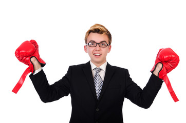 Young businessman boxer isolated on white