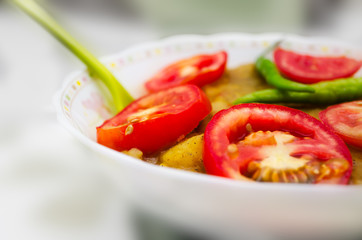 indian potato curry served decorated