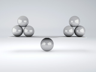 white spheres in equilibrium. Balance concept