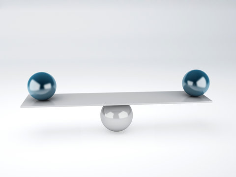 blue spheres in equilibrium. Balance concept. isolated white