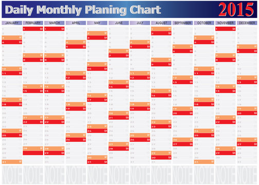 Vector of Daily Monthly Planing Chart Year 2015