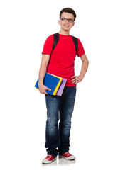 Fototapeta premium Young student with books isolated on white