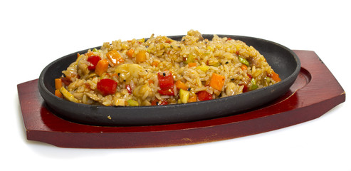 Asian rice with vegetables isolated on white background