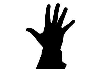 man's hand showing five black
