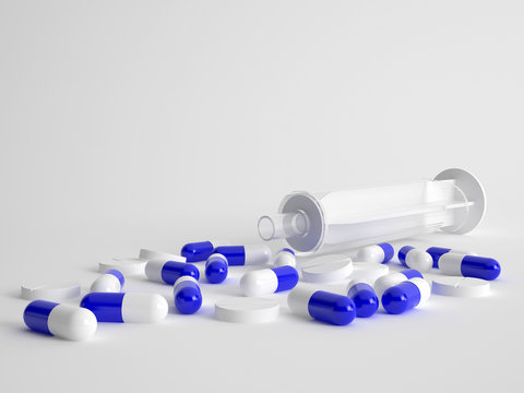 Capsules and pills with an empty syringe