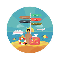 Obraz premium Icons set of traveling and planning a summer vacation