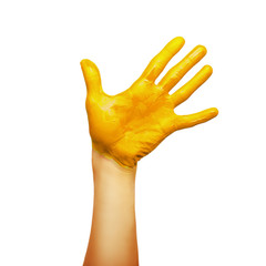 Obraz premium hand in yellow paint