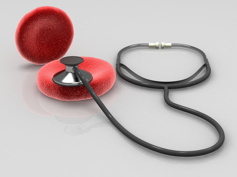 Blood cells with medical stethoscope