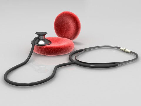 Blood cells with medical stethoscope
