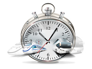 Stoppuhr mit Zug und Bus, Reisezeit