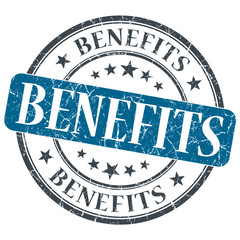 Benefits blue grunge textured vintage isolated stamp