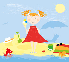 dziewczynka z lodami na plaży- wektory © katarzyna b