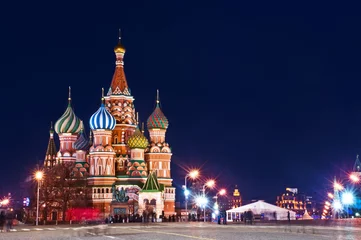 Stickers pour porte Moscou Photo de nuit de la cathédrale Saint-Basile de Moscou