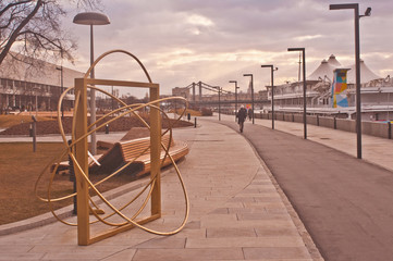 Krimskaya Embankmnet in Moscow River Day View