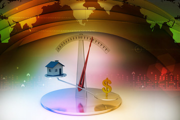 Obraz premium House and dollar sign on scale