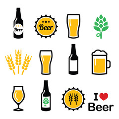 Beer colorful vector icons set - bottle, glass, pint - 66296144