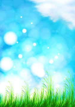 vector background with a blue sky, grass and sun