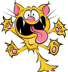 crazy cat cartoon - spitting and scratching