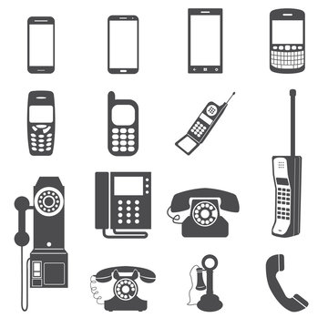 Evolution of telephone icon set.