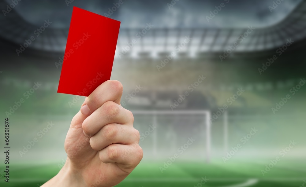 Poster composite image of hand holding up red card