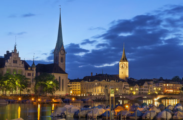 Fototapeta premium view of Fraumunster and st. Peter church, Zurich