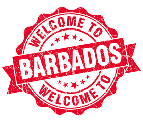 Welcome to Barbados red grungy vintage isolated seal