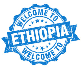 Fototapeta premium Welcome to Ethiopia blue grungy vintage isolated seal