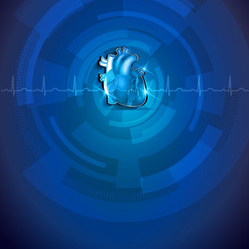 Human heart anatomy, blue cardidogram background