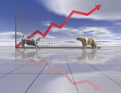 stock exchange graph with bear and bull
