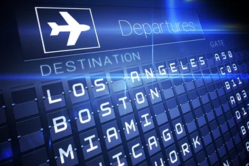Kussenhoes Blue departures board for american cities © WavebreakmediaMicro