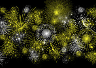 Feuerwerk in gelb und weiß Tönen auf schwarzen Hintergrund