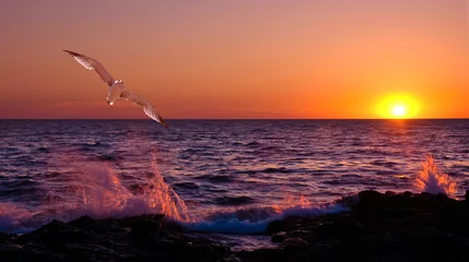 Sunset under the storm sea