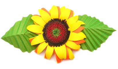 Obraz premium Origami Sunflower isolated on white background