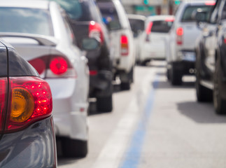 Car queue in the bad traffic road