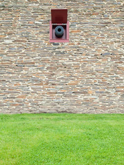 canon in stone wall