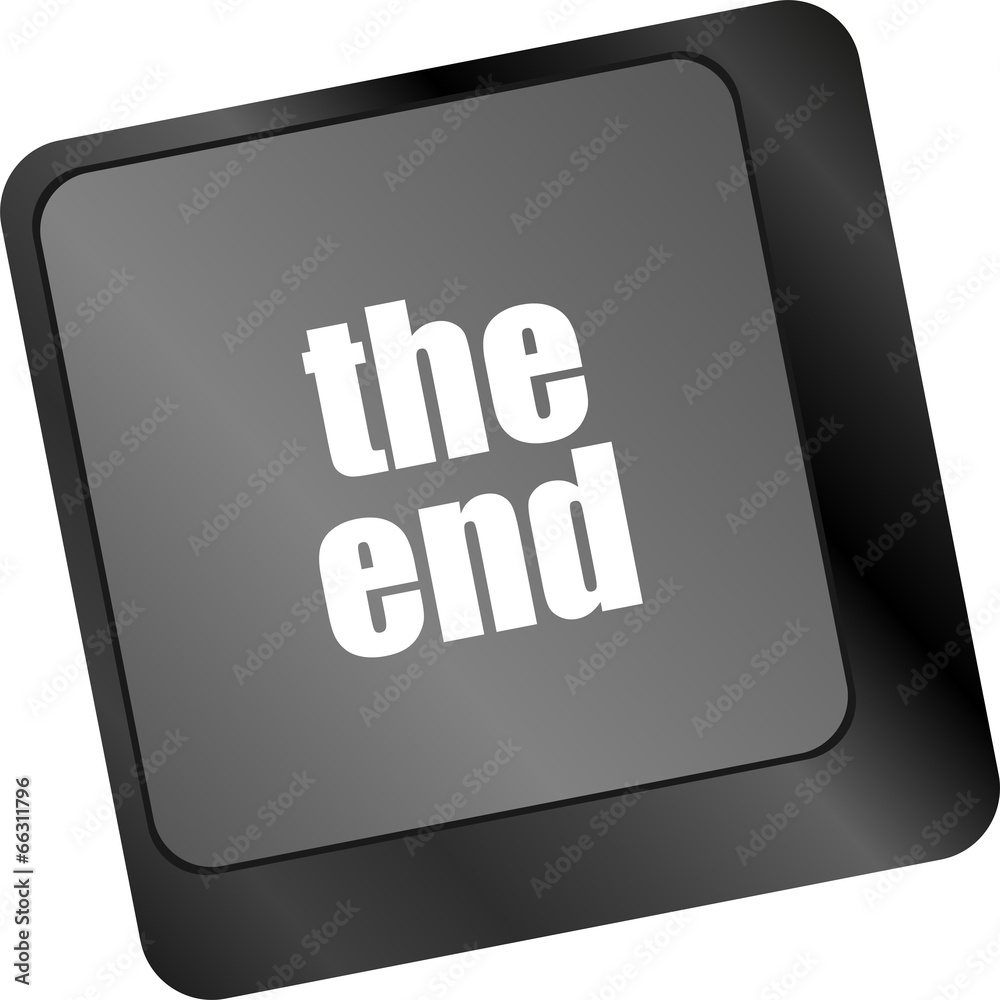 Poster computer keyboard with one key showing the warning words the end