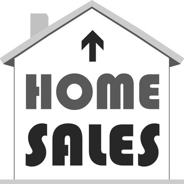 model house icon with home sales text