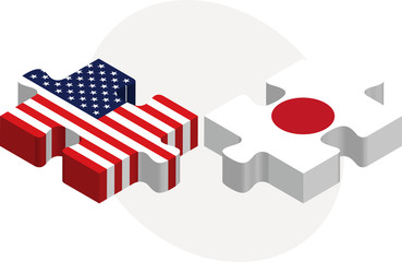 USA and Japan Flags in puzzle