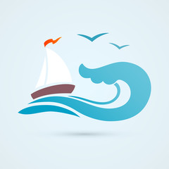 Sail ship wave icon